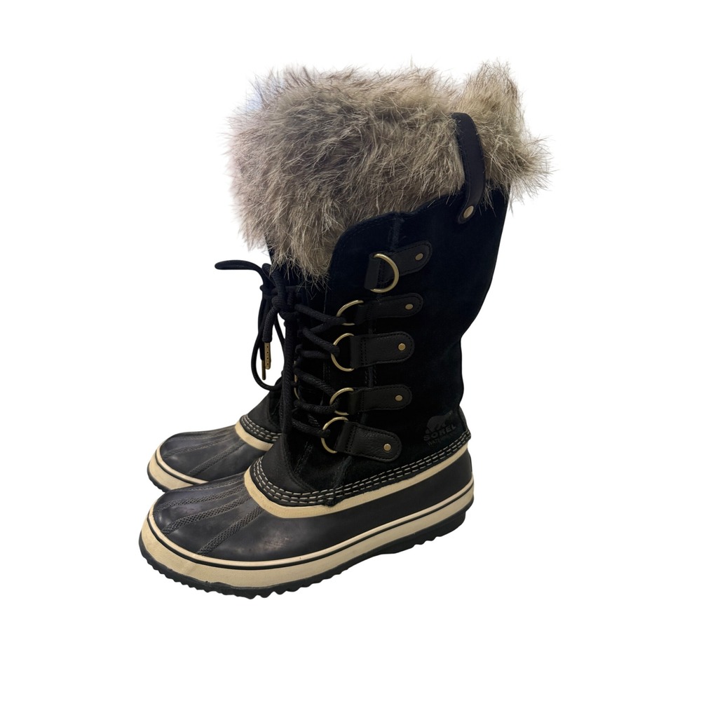 Sorel Joan of Arctic Waterproof Winter Boots Black Suede Faux Fur Trim Womens 11
